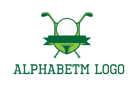 golf ball on tee in front of crossed golf clubs monogram