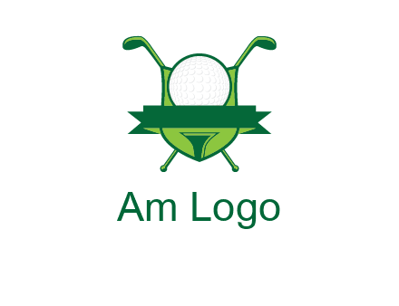 golf ball on tee in front of crossed golf clubs monogram
