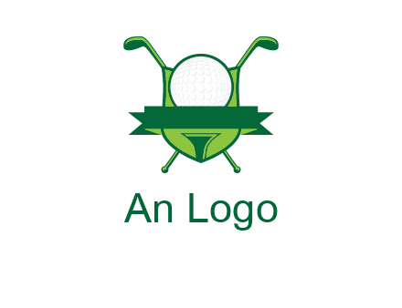 golf ball on tee in front of crossed golf clubs monogram
