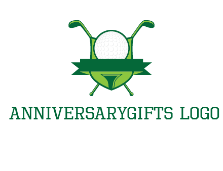 golf ball on tee in front of crossed golf clubs monogram
