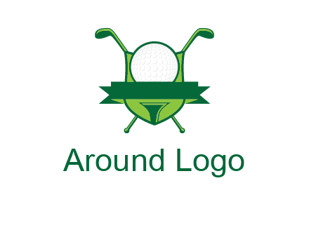 golf ball on tee in front of crossed golf clubs monogram