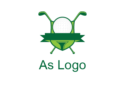 golf ball on tee in front of crossed golf clubs monogram