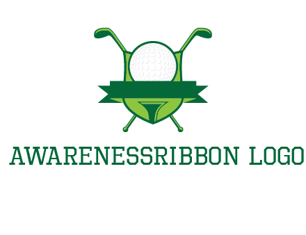 golf ball on tee in front of crossed golf clubs monogram