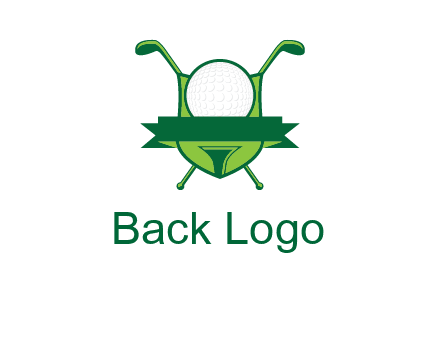 golf ball on tee in front of crossed golf clubs monogram