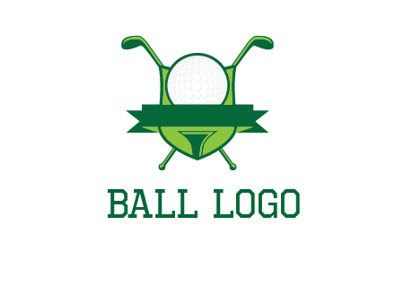 golf ball on tee in front of crossed golf clubs monogram