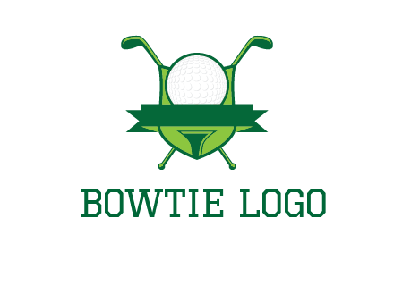 golf ball on tee in front of crossed golf clubs monogram