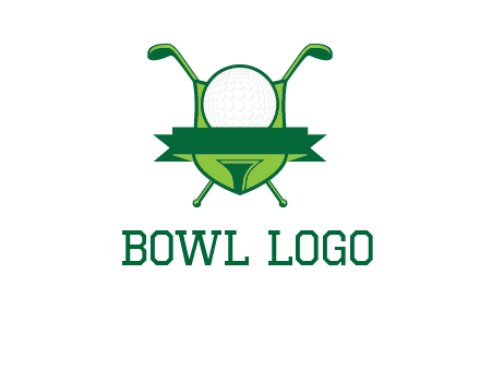 golf ball on tee in front of crossed golf clubs monogram