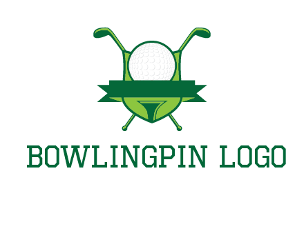 golf ball on tee in front of crossed golf clubs monogram