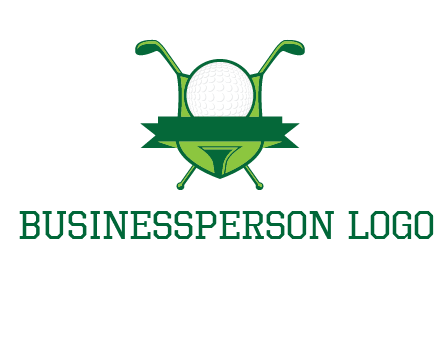 golf ball on tee in front of crossed golf clubs monogram