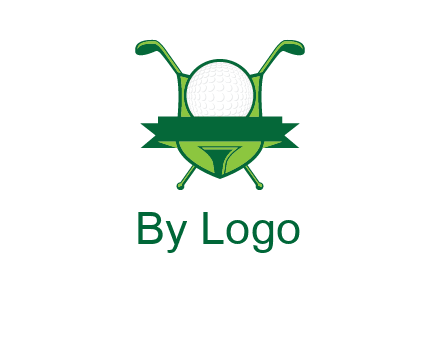 golf ball on tee in front of crossed golf clubs monogram
