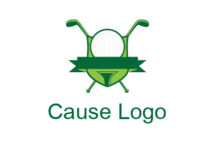 golf ball on tee in front of crossed golf clubs monogram