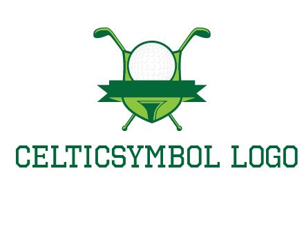 golf ball on tee in front of crossed golf clubs monogram