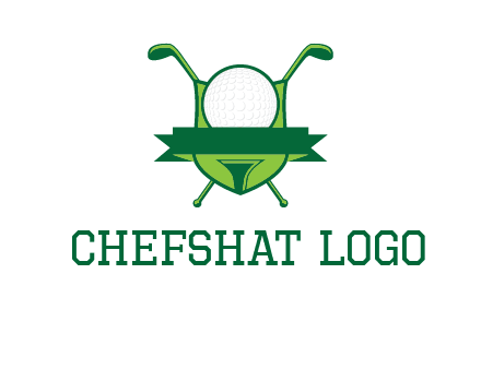 golf ball on tee in front of crossed golf clubs monogram