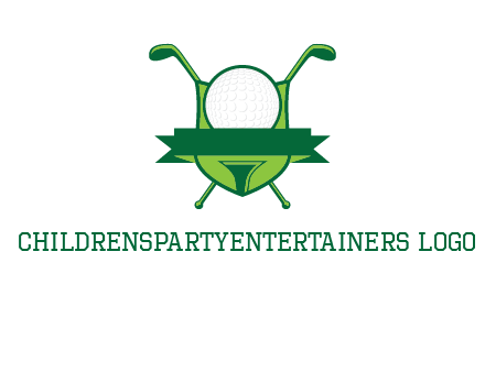 golf ball on tee in front of crossed golf clubs monogram