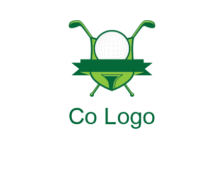 golf ball on tee in front of crossed golf clubs monogram