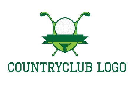 golf ball on tee in front of crossed golf clubs monogram