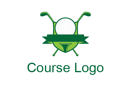 golf ball on tee in front of crossed golf clubs monogram