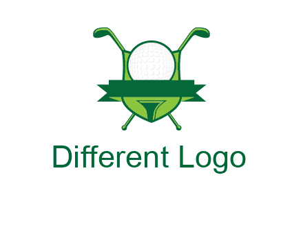 golf ball on tee in front of crossed golf clubs monogram