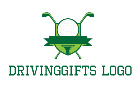 golf ball on tee in front of crossed golf clubs monogram