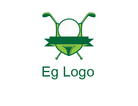 golf ball on tee in front of crossed golf clubs monogram