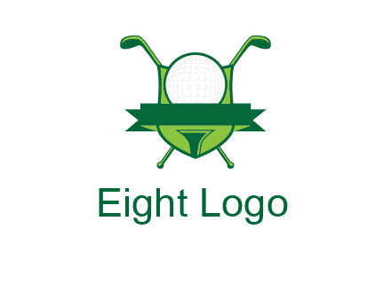 golf ball on tee in front of crossed golf clubs monogram