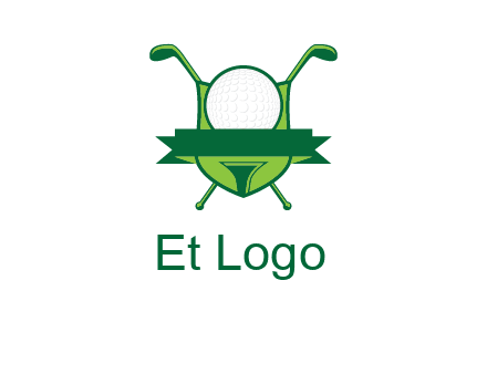 golf ball on tee in front of crossed golf clubs monogram