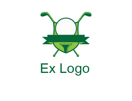 golf ball on tee in front of crossed golf clubs monogram