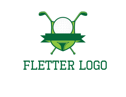 golf ball on tee in front of crossed golf clubs monogram