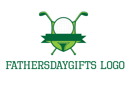 golf ball on tee in front of crossed golf clubs monogram