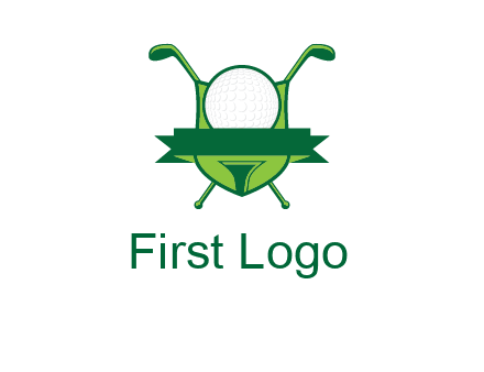 golf ball on tee in front of crossed golf clubs monogram