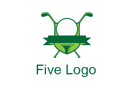 golf ball on tee in front of crossed golf clubs monogram