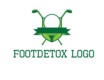 golf ball on tee in front of crossed golf clubs monogram