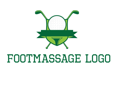 golf ball on tee in front of crossed golf clubs monogram