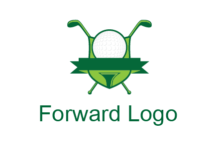 golf ball on tee in front of crossed golf clubs monogram