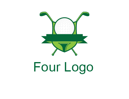 golf ball on tee in front of crossed golf clubs monogram