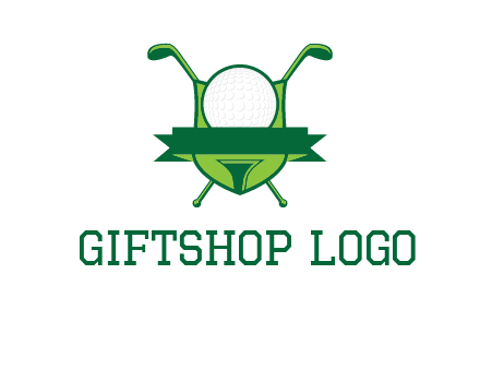 golf ball on tee in front of crossed golf clubs monogram