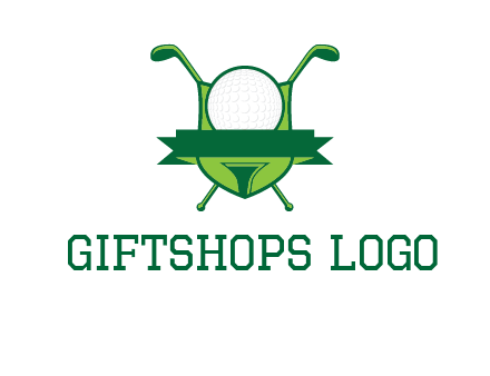 golf ball on tee in front of crossed golf clubs monogram