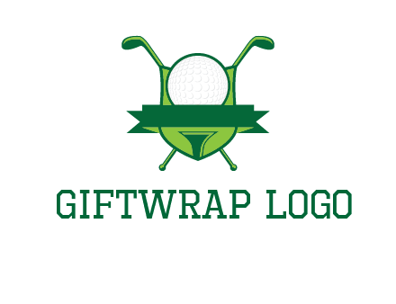 golf ball on tee in front of crossed golf clubs monogram