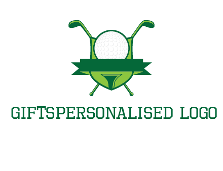 golf ball on tee in front of crossed golf clubs monogram