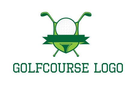 golf ball on tee in front of crossed golf clubs monogram