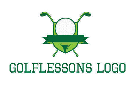 golf ball on tee in front of crossed golf clubs monogram