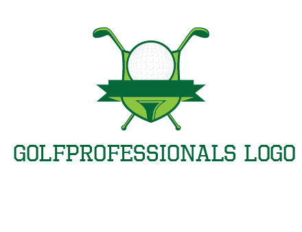 golf ball on tee in front of crossed golf clubs monogram