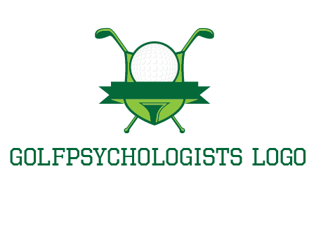 golf ball on tee in front of crossed golf clubs monogram