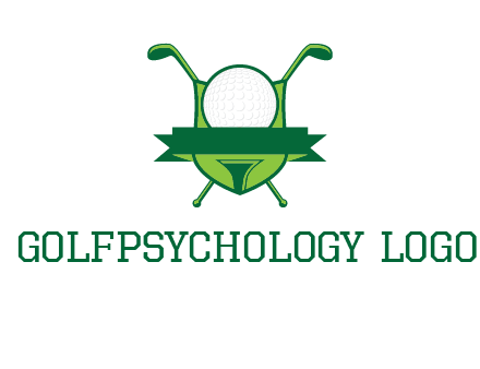 golf ball on tee in front of crossed golf clubs monogram