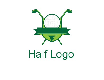 golf ball on tee in front of crossed golf clubs monogram