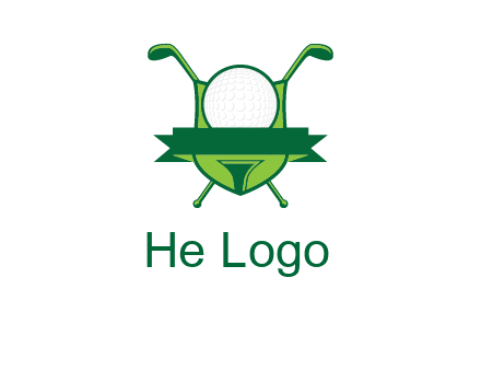golf ball on tee in front of crossed golf clubs monogram