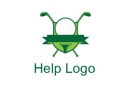 golf ball on tee in front of crossed golf clubs monogram