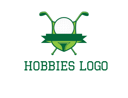 golf ball on tee in front of crossed golf clubs monogram