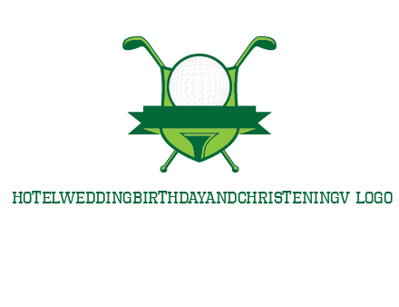golf ball on tee in front of crossed golf clubs monogram