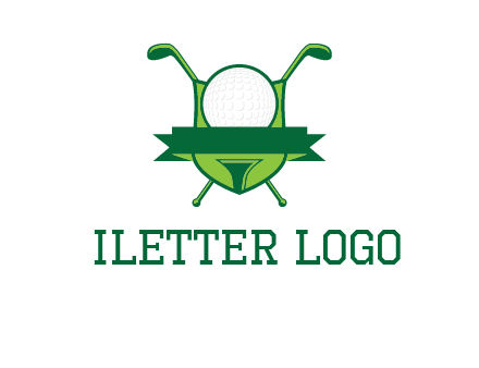 golf ball on tee in front of crossed golf clubs monogram